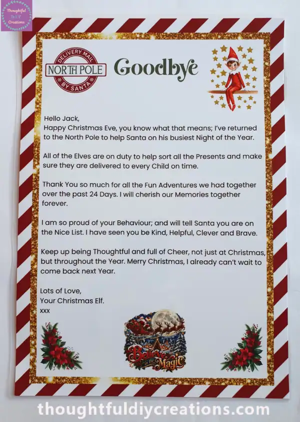 Goodbye Elf Letter